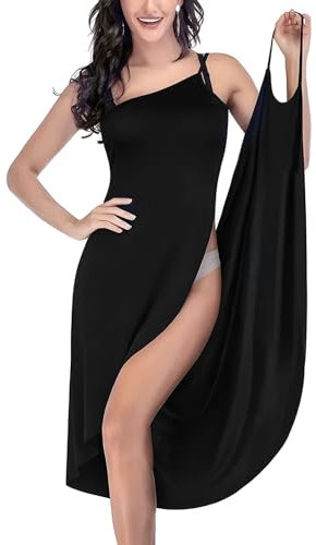 AUYAO Strandkleider Damen, Sommer Bikini Badeanzüge Cover Ups Ärmellos Wickelrock, Lang Kleid Strandbadekleid mit Spaghettiträger, Locker Lässiger Überzug Strandponcho Strandurlaub Wandern(Schwarz,XL)