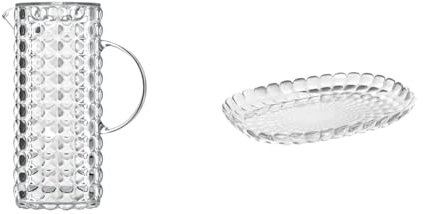 Guzzini - Tiffany, Caraffa con Coperchio - Trasparente, ø 11,5 x 18,5 x h25,5 cm | 1750 cc - 22560000 & Tiffany, Vassoio M Piccolo - Trasparente, 32 x 22,5 x h3 cm - 27960100