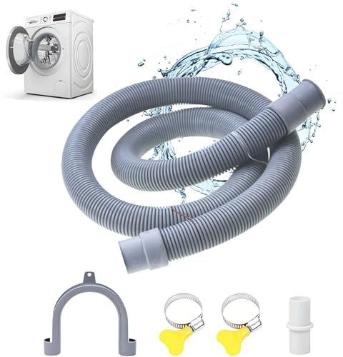 1.5M Manguera de Lavadora,Manguera Desagüe de Lavadora,Manguera de Desagüe Universal,Tubo Desague Lavadora,Alargador Tubo de Desague Lavadora,con 2 Abrazaderas y U Soporte
