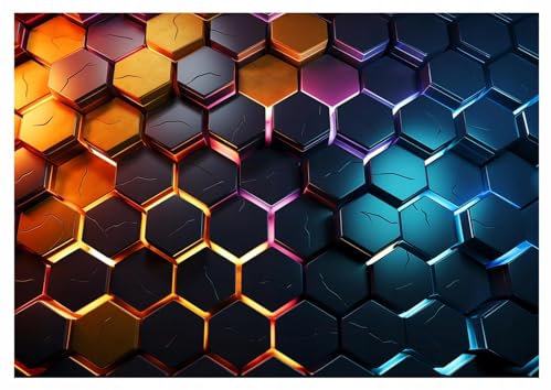 WallArena - Vlies Fototapete Kinderzimmer 250x175 cm Junge Gaming Hexagon - Fototapeten Tapeten für Kinder Kindertapete Kinderzimmertapete - Vliestapete Wandtapete Tapete 3D Effekt