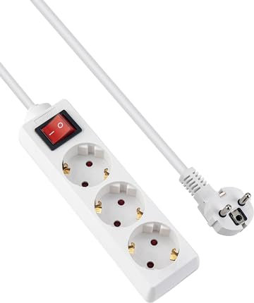 GRIFEMA Ciabatta Multipresa con 3 Prese e Interruttore, 3500 W, 16 A, 1,4 m, Bianco, Protezione Bambini, Prese Orientate a 45°, Evita Consumi Fantasma