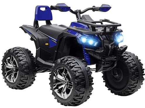 HOMCOM 12V Quad Elettrico per Bambini 3-5 Anni 3-8km/h, Auto Elettrica per Bambini con Doppi Motori, Ruote Larghe, Batteria 10AH, Musica, MP3, USB, Scheda TF, Fari e Pedale, 100x65x73 cm, Blu
