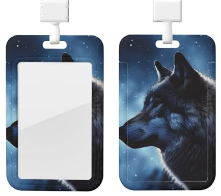 Ausweishalter mit Umhängeband, wasserdichter Kunststoff-Kartenhalter, Lonely Wolf, Ausweishalter, Namensschild-Spule, vertikaler Kartenschutz, Arbeitsabzeichen-Hülle, Namensschild-Halter für Arbeit,