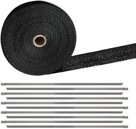 Zueyen Ruban De Protection Thermique 15 Muspuff, Ruban De Protection Thermique 15 Mus Fibre De Verre, Noir 15 Ruban Muspuff Avec 10 Attaches De CâBle En Acier Inoxydable (15 M)