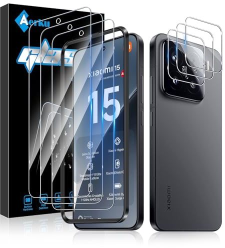 Aerku 3 Piezas Protector de Pantalla para Xiaomi Mi 15 5G con 3 Piezas Protector de Lente de Cámara, 0.33MM HD 9H Ultra Resistente Cristal Templado Vidrio Templado para Xiaomi 15 5G