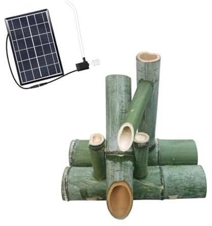 Bambu solfontän utomhus trädgårdsdekor med pump och panel Feng Shui vattenfunktion drivs av solenergi