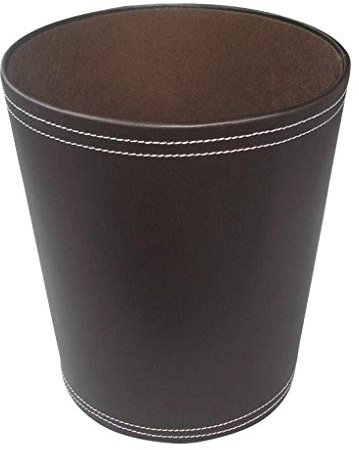 Corbeille à papier en cuir pour cuisine, salle de bain, chambre à coucher, bureau, seau de rangement rond (café)