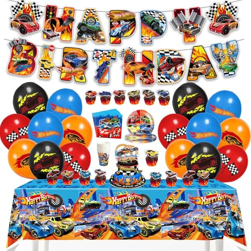 Chingcoo Decoration Anniversaire Hot Whels Garçon Ensemble de Fête d'Anniversaire Hot Whels, Ballon Deco Anniversaire, Ballons Set d'Anniversaire pour Enfants (CJ)