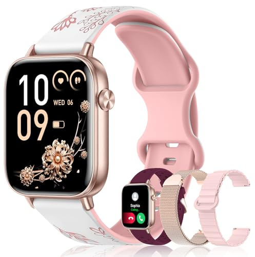 Iaret Reloj Inteligente Mujer, 1.83 Smartwatch con 4 Correas, Llamadas Bluetooth, Monitor Sueño/Ritmo Cardíaco/SpO2/Menstrual, 110+ Modos Deportivos Pulsera Actividad para iOS/Android