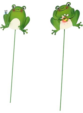 CAXUSD 2pcs Frog Crafts Frog Garden Stakes Decorative Welcome Power Garden Frog Decor Garden Sign Frogs Petite Assorted Garden Gnomes Spot Small Artificial Plants Frogs Decor Iron Green