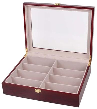 Necklace Organiser Jewelry Sunglasses Display Organizer Holder Box 8 Grids Wooden Glasses Storage Box Case Wine Red Piano Finish Wood（34*27*9cm） Earring Jewellery Box Necklace Jewellery Box