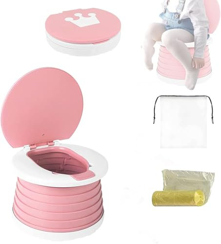 Bolale Faltbares Töpfchen,Töpfchen Unterwegs Kinder,Kinder Töpfchen für Unterwegs，Potty Training Toilet，Camping für Autoreisen Oder Heimnutzung mit 45 Ersatzbeuteln (pink)