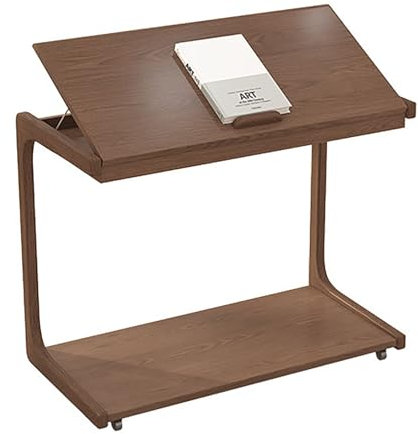 JSDMBD Beistelltisch Mit Rollen Mobiler Kaffeetisch C Form Klappbarer Multifunktionaler Couchtisch Mit Rollen, Geeignet Für Verschiedene Szenarien Walnut Color B-80CM