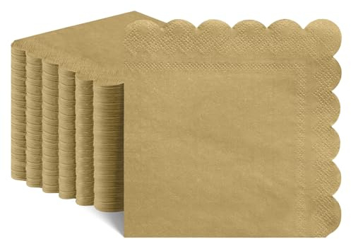 NatNarr 120 Stück Goldene Cocktailservietten, Gewellte Papierservietten Dessertservietten Tischdeko Servietten für Hochzeiten, Geburtstage und andere Feiern, 5 x 5