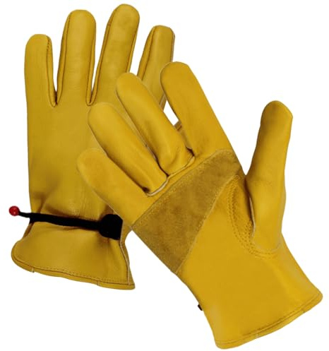 Yphzmtz Guantes de cuero guantes de trabajo para hombre, guantes de jardinería, resistentes a espinas, guantes protectores de cactus con palma reforzada para construcción, patio, jardinería, amarillo