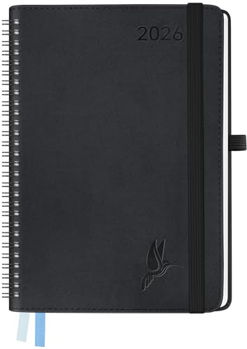 FEKSINO Kalender 2026 Ringbuch Buchkalender ca. A4 28,6 x 21 cm,Terminplaner&Wochenplaner 2026 1 Woche 2 Seiten mit PU-Leder Softcover, Schwarz