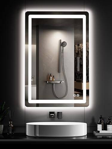TRAHOME 36x24 LED Bathroom Vanity Mirror with Lights, Front and Backlit Wall Mirror, Anti Fog, Dimmable 3 Color Lighting, Memory Function, Shatterproof Glass, Plug in or Hardwired