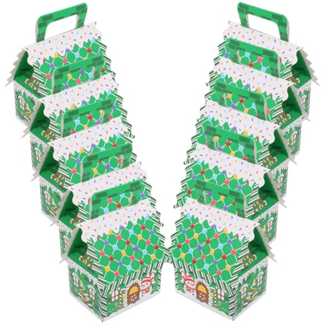 Holibanna 10 Piezas Cajas de Dulces Navideñas con Asas para Fiestas Galletas y Dulces de Cartón con Forma de Casita de Jengibre para Cajas para Galletas de Jengibre con Forma de Casa