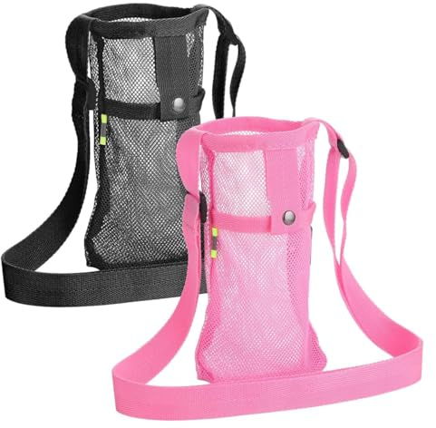 Tomedeks 2 Pcs Water Bottle Holder,Water Bottle Carrier With Shoulder Strap,Mesh Water Bottle Pouch Carrying Pouch with Adjustable Shoulder Strap for Outdoor Camping Hiking Gym Walking Sports