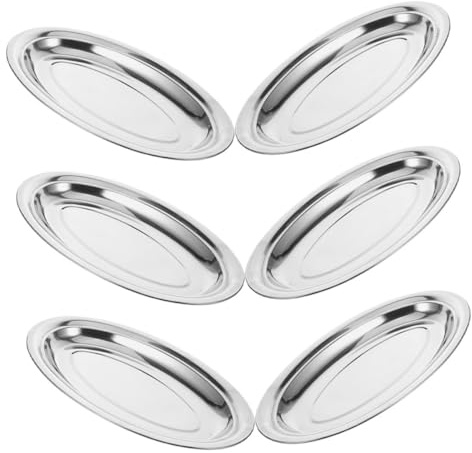 Alipis 6 Pièces Plateau de Service Inox Oval Assiettes Multifonctions pour Poisson Viande Sushi Plateau Métallique Poli Facile à Nettoyer pour Buffet Barbecue Cuisine
