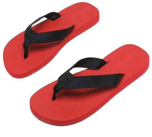 SHOS SIREN STYLE Classic Flip Flops Red and Black Textured Foam Sole Beach Sandals