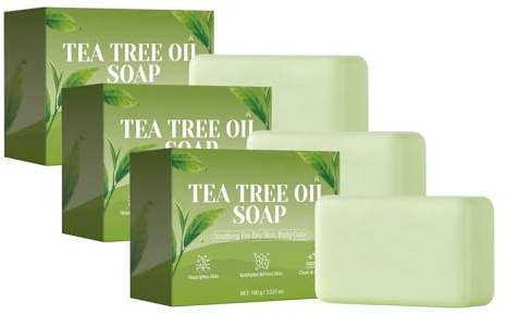 3 barras de jabón en relieve, jabón de aceite de árbol de té, rutina de pies herbales naturales, penetra profundamente – Solve Foot from The Root, Gentle Purifying Tea Tree Soaps