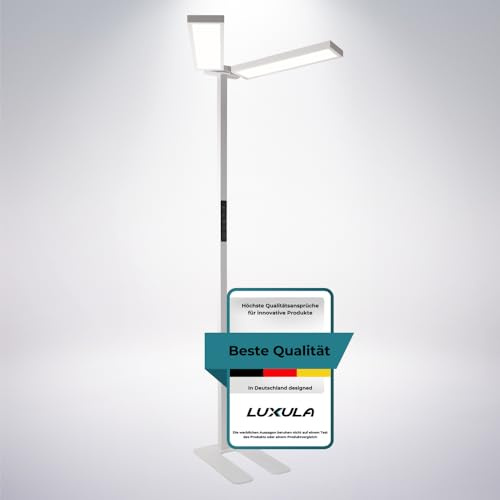 LUXULA LED Büro Stehlampe DUO Weiß, 120W 8500 lm, 4000K Neutralweiß | dimmbar, CRI>98 Vollspektrum, UGR<16 blendfrei, RG0 Blaulichtfilter, Arbeitsplatz Stehleuchte, Deckenfluter, Tageslichtlampe
