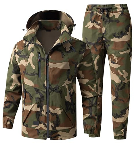 Tenue Ski Homme Peche Veste Chasse Homme Cagoule Chantier Airsoft Treillis Chaud Militaire Coupe-Pluie Snowboard Polaire Pantalon Tactique Treillis Militaire XL