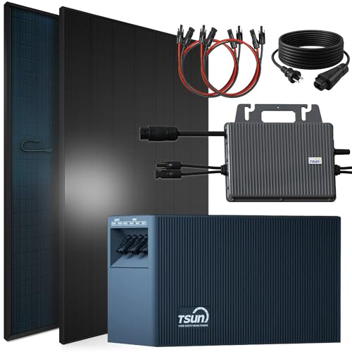 SUNNIVA® 920W Balkonkraftwerk mit 2,01 kWh Speicher TSUN SOLARCAN TSOL-DCU2000Lite, BIFAZIAL FULLBLACK komplett Steckdose, PV Solaranlage Komplettset mit Solarspeicher, 2x 460W Glas-Glas Bifacial
