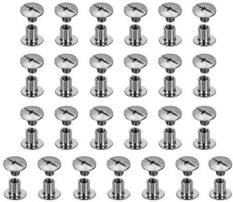 sourcing map 25set Chicago Screw M5x7mm Phillips Nail Rivet Stud Bolts Rivets Binding Post Screw for DIY Craft Leather Belt Bag Bookbinding, Gunmetal