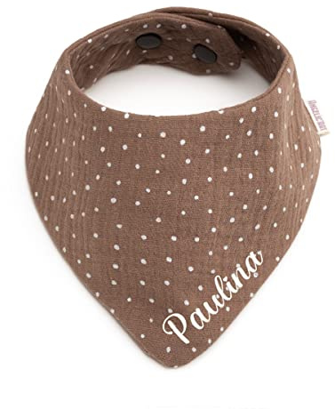 Personalisierbares Baby Halstuch mit Name – Weiches Musselin Lätzchen für Jungen & Mädchen – Spucktuch Dreieckstuch – Optional mit Schnullerband – Geschenk zur Geburt