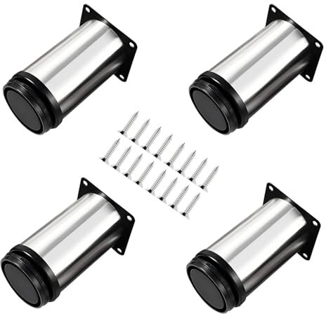 Qrity 4x Adjustable Furniture Legs, Total 50mm Cabinet & Table Feet, Silver Chrome Finish, Heavy Duty Metal Legs for Kitchen, Bedroom, Office