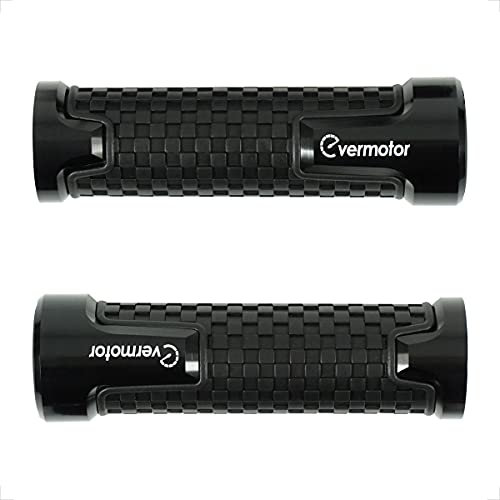 Evermotor Universal Motorcycle Handlebar Grips - 22 mm (7/8 ) 24mm (1) Non-Slip Motorcycle Grips for Scooter Mopeds Quad ATV Rubber Grips Made of CNC Aluminum Black