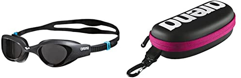 ARENA Unisex Training Freizeit Schwimmbrille The One, schwarz (Smoke-Grey-Black (545), One Size & Unisex Schwimmbrillen Etui zur Aufbewahrung der Schwimmbrille, Black-White-Fuchsia (509), One Size