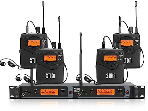 XTUGA IEM1200 Wireless in Ear Monitor System, Dual Channel In Ear Monitor with 4 Bodypacks, UHF Wireless IEM System for Musicians, Stage, Band and Studio