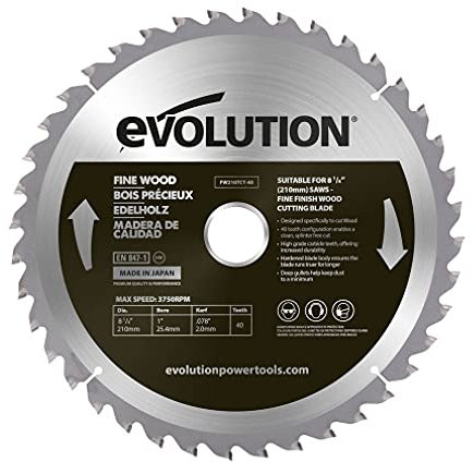Evolution Power Tools FW210TCT-40 Fine Finish Wood Cutting TCT Saw Blade, 40 Teeth, Clean, Splinter Free Cut, 210mm, Silver, Black