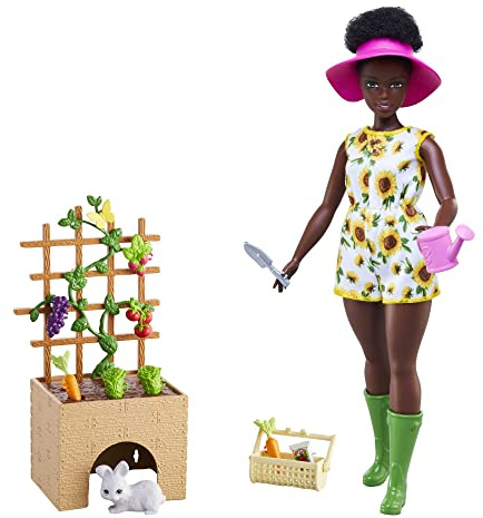 Barbie Jardinería Muñeca con Tienda y Accesorios de Juguete para Plantar, Regalo para niñas y niños +3 años (Mattel HCD45)