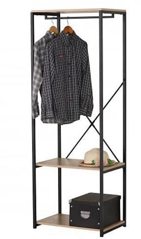 TIENDA EURASIA® Armario Ropero con Baldas - Estructura Metalica con Barra para Colgar y Baldas de Madera - Organizador de Ropa - Perchero de Ropa Diseño Nordico (151364-60x40x167 cm)