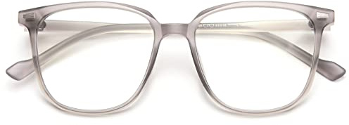 KOOSUFA Mode Blaulichtfilter Brille Damen Herren Retro TR90 Groß Brillengestelle Anti Blaulicht Brillen Ohne Stärke Computerbrille Dekobrille Gaming Brille mit Etui Matt Grau