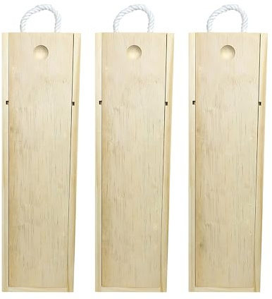 ARTAWEIN Premium DIY Wooden Wine Box - Ideal for 750ml Storage & Shipping with Single Bottle Holder and Rope Carry Handle for Birthday Party, Housewarming, Wedding, Anniversary (3 pack)
