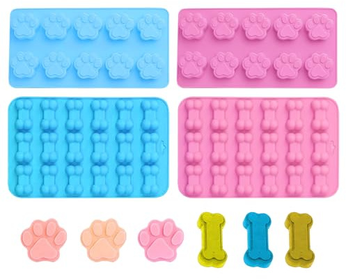 Backmatte Hundekekse, 4 Stücke Backmatten für Hundeleckerli,Silicone Baking Mat,Hundeknochen Form +Fußabdruck Form Backmatten für Hundeleckerli, zur Herstellung von Schokoladengelee und Hundesnacks