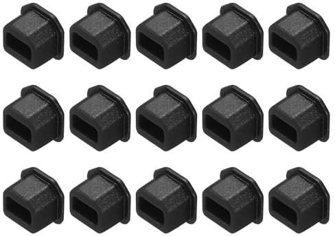 sourcing map 15pcs USB Type B Port Plugs Covers Caps Silicone Anti Dust Protector for USB Female End, Black