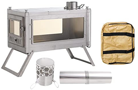 Camping Wood Stove, Folding Lightweight Windshield Stove, Portable Wood Burning Stove, Backpacking tent Stove for Camping Cooking Hiking Picnic BBQ