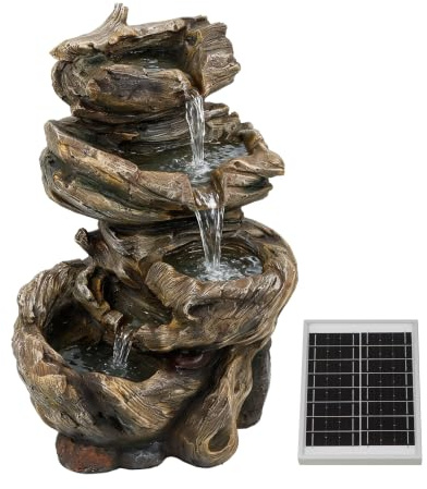 Gardenwize -Solar Powered Rock Stack Water Feature with Battery Backup – Outdoor Garden, Patio, or Balcony Water Feature with LED Lights, Portable & Eco-Friendly