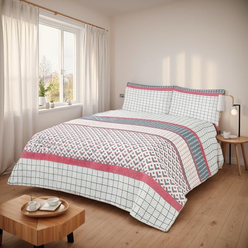 Colcha Bouti Reversible Estampada 100% Microfibra Extra Suave Colcha Cubre Cama Multiusos para Primavera y Verano Incluye 2 Fundas de Cojín, Cama 140/150/160cm - 250x260cm - Cuadros vibrantes