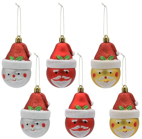 YIEUR 6 palline di Natale rosse e bianche con ciondolo a forma di Babbo Natale, in plastica, 10 cm, con spago, decorazione natalizia, per alberi di Natale (uomo)