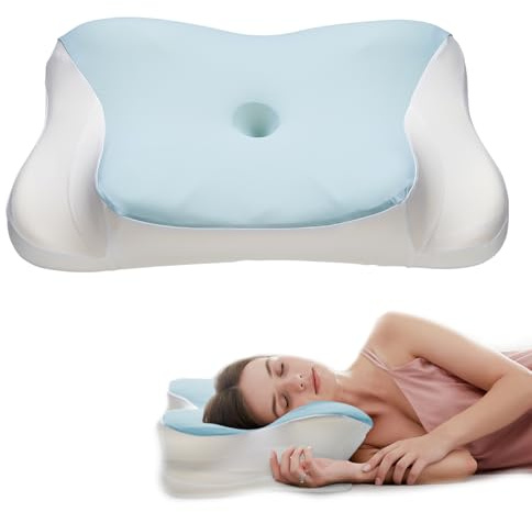 jocoiot Oreiller cervical pour le cou et les épaules, oreiller ergonomique en mousse à mémoire de forme pour dormir avec taies d'oreiller lavables, style confortable – Bleu