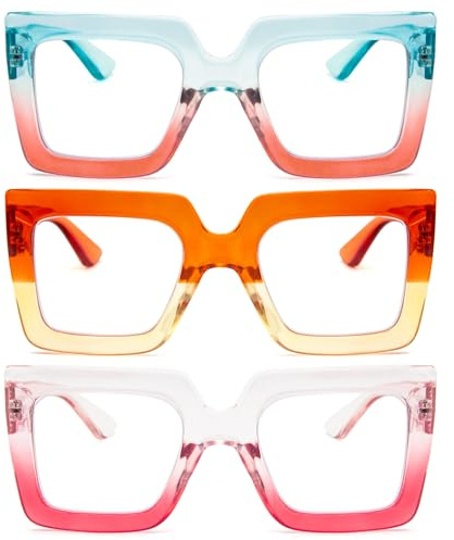 KoKoBin 3 confezioni di occhiali da lettura sovradimensionati per donne con montatura grande extra-larga, lettori quadrati spessi ed eleganti che bloccano la luce blu occhiali (3 Pacco, 3.5, Diottria)