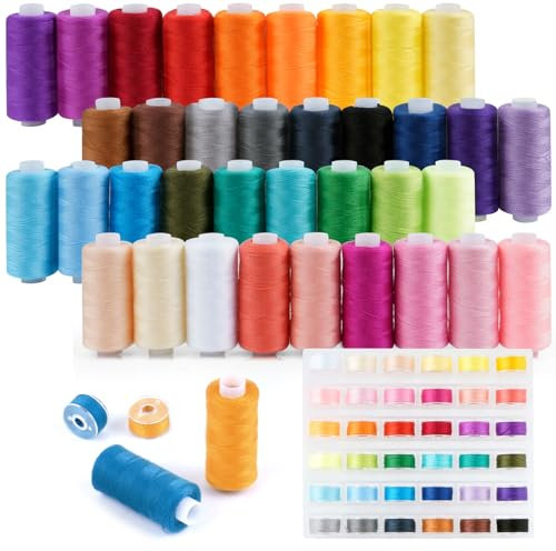 YSWOVUO Nähgarn für Nähmaschine 36 Farben, 400 Yard Nähmaschinengarn je Garnrollen und 36 Unterfadenspulen, Nähgarn Set Qualitätsgarn Overlock Garn für Overlock