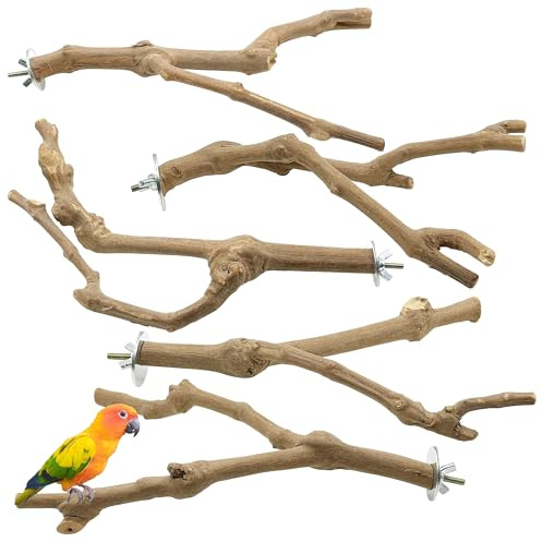 Allazone 5 Stück Sitzstangen Vögel, Naturholz Sitzstangen Natürlicher Traubenstab Sitzstangen für Vögel, Spielzeug Papagei Schaukel Spielzeug